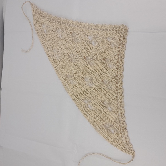 Cream Dragonfly Filet Crocheted Head Bandana Kerchief Tie Back - Picture 5 of 8